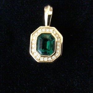 Vintage Faux Emerald and Rhinestone Drop Pendant